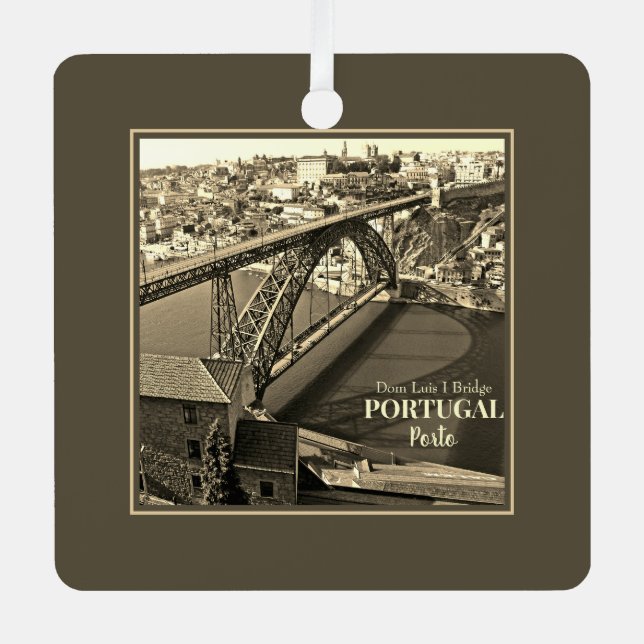 Adorno Metálico Puente Porto sobre el río Douro, Portugal, sepia (Anverso)
