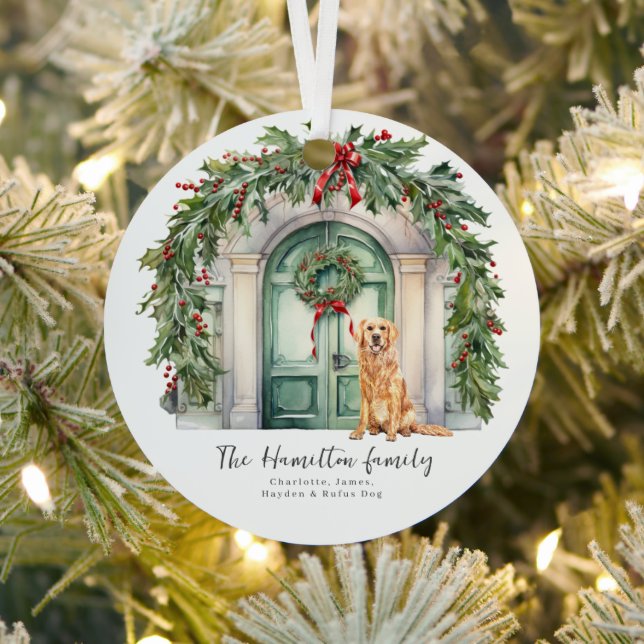 Adorno Metálico Puerta Delantera Con Navidades De Golden Retriever (in situ)