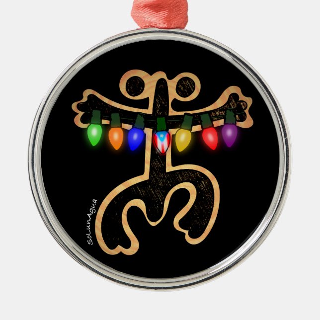 Adorno Metálico Puerto Rico Xmas Coqui Taino Símbolo Boricua (Frente)