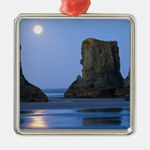 Adorno Metálico Puesta de luna, playa Bandon, Oregon.