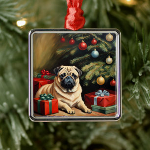 Adorno Metálico Pug celebra la Navidad