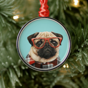 Adorno Metálico Pug de la camiseta de plástico