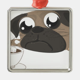 Adorno Metálico Pug y café