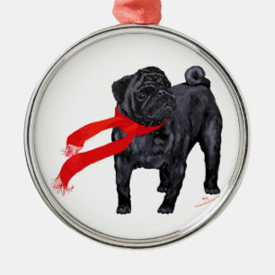 Adorno Metálico Pugs con Bufanda Roja