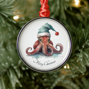 Adorno Metálico Pulpo Alegría de Navidad, personalizado