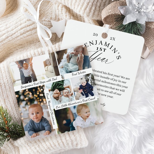 Adorno Metálico Puntos destacados de la Galería fotográfica del pr (Baby's First Year Photo Gallery Special Highlights Metal Ornament Front & Back)