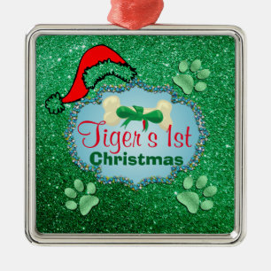 Adorno Metálico Puppys 1 Navidades Green Faux Purpurina Santa Hat