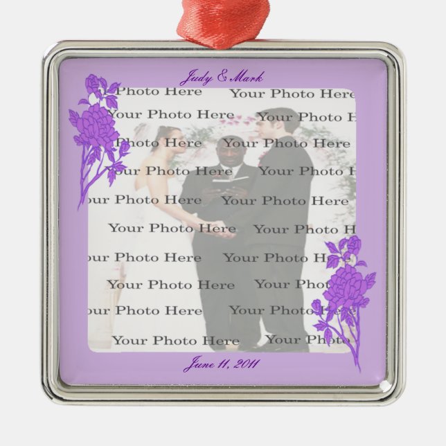 Adorno Metálico Purple Flower Custom Square Silver Ornament (Frente)