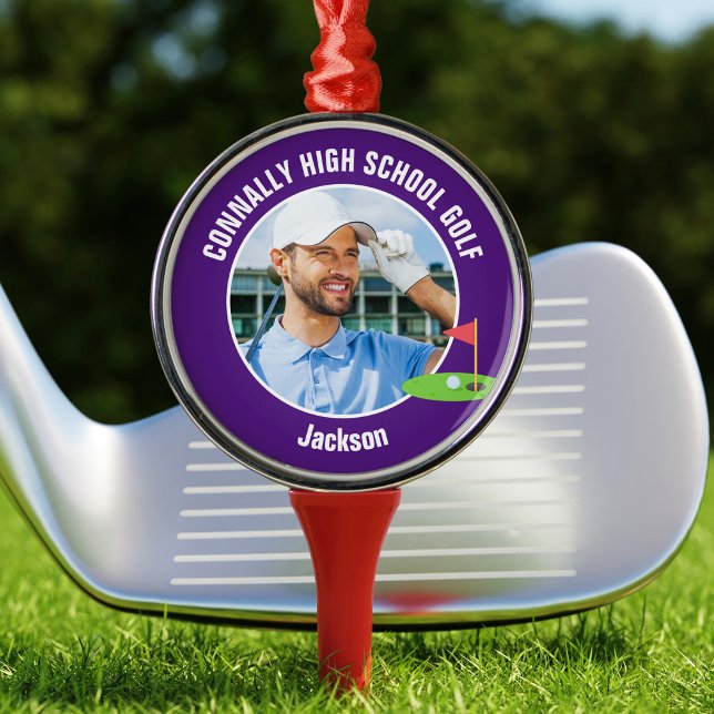 Adorno Metálico Purple Golfer Photo Custom Golf Team Christmas (Subido por el creador)