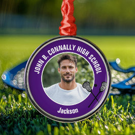 Adorno Metálico Purple Lacrosse Player Photo High School Christmas