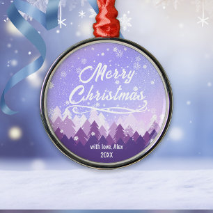 Adorno Metálico Purple Peaceful Snow Forest Feliz Navidad