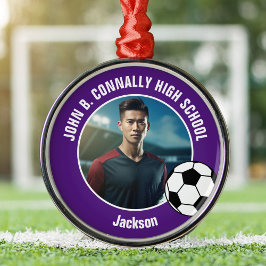 Adorno Metálico Purple Soccer Player Photo High School Christmas