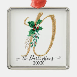 Adorno Metálico Purpurina de oro Navidades de familia Holly Monogr