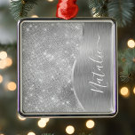 Adorno Metálico Purpurina de plata Glam Bling Metálico personaliza<br><div class="desc">Personaliza fácilmente este adorno con motivos de purpurina metalizado y glamoroso de color plateado con tu propio nombre personalizado.</div>