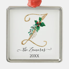 Adorno Metálico Purpurina Monograma Z Dorado Navidades Holly Folia