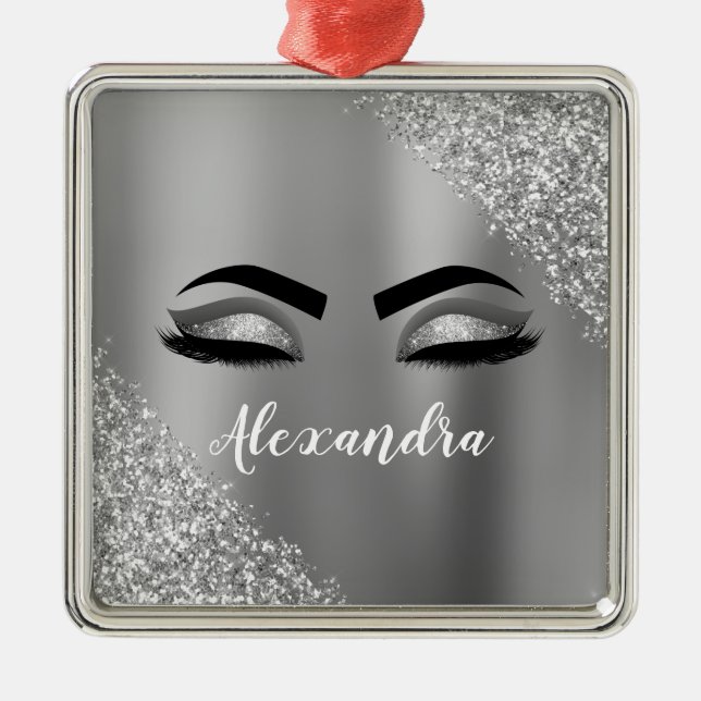 Adorno Metálico Purpurina plateado Sparkle Eyelashes Monograma Nom (Frente)