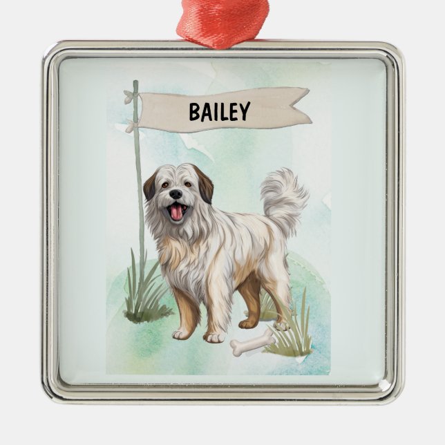 Adorno Metálico Pyrenean Shepherd Watercolor Personalized Dog (Frente)