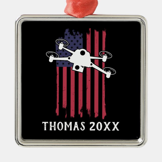 Adorno Metálico Quadcopter de multirotor piloto de drones personal (Frente)