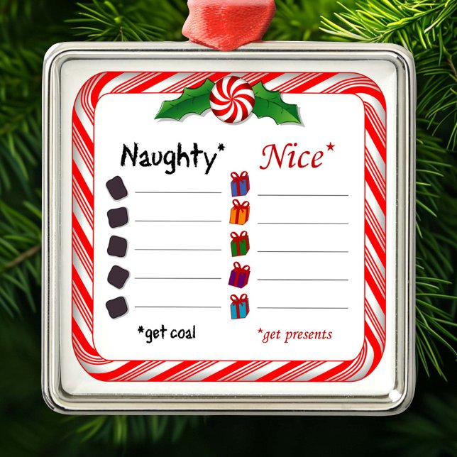 Adorno Metálico ¿Quién es malo o bueno? (Who's Naughty or Nice Silver Ornament, Fill in the blanks. Are they naughty or nice? )