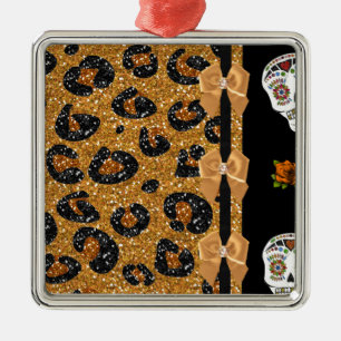 Adorno Metálico RAB Rockabilly Oro Estampado de Leopardo Calaveras
