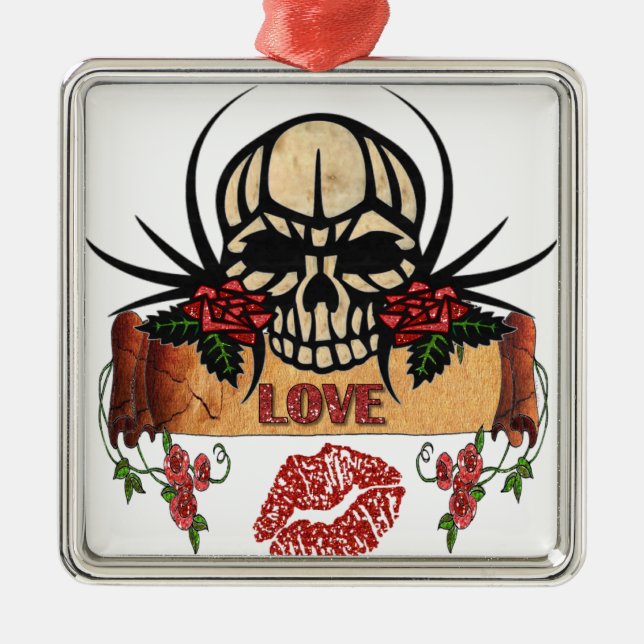 Adorno Metálico RAB Rockabilly Skull Rosas Aman Lipstick (Frente)