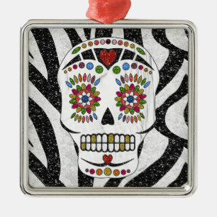 Adorno Metálico RAB Rockabilly Sugar Skull en Estampado de Cebra