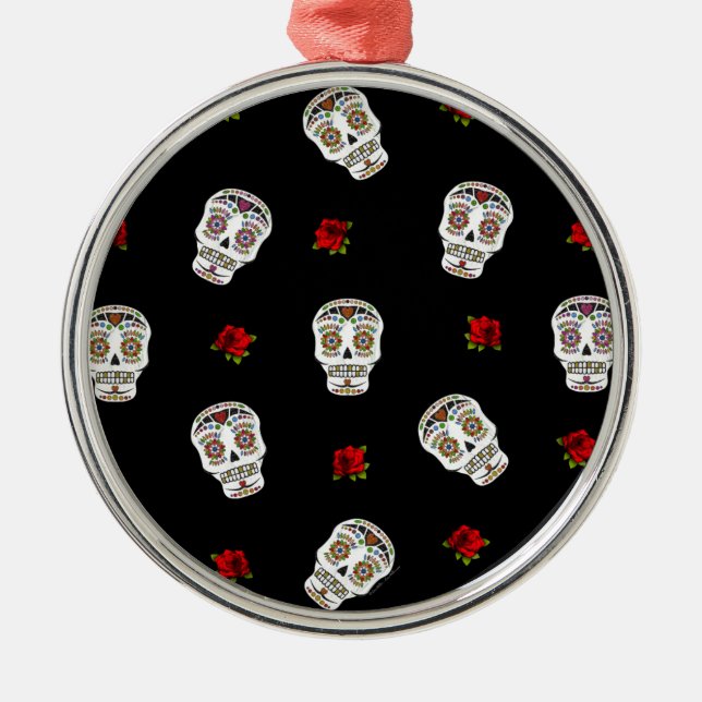 Adorno Metálico RAB Rockabilly Sugar Skulls Rosas en negro (Frente)