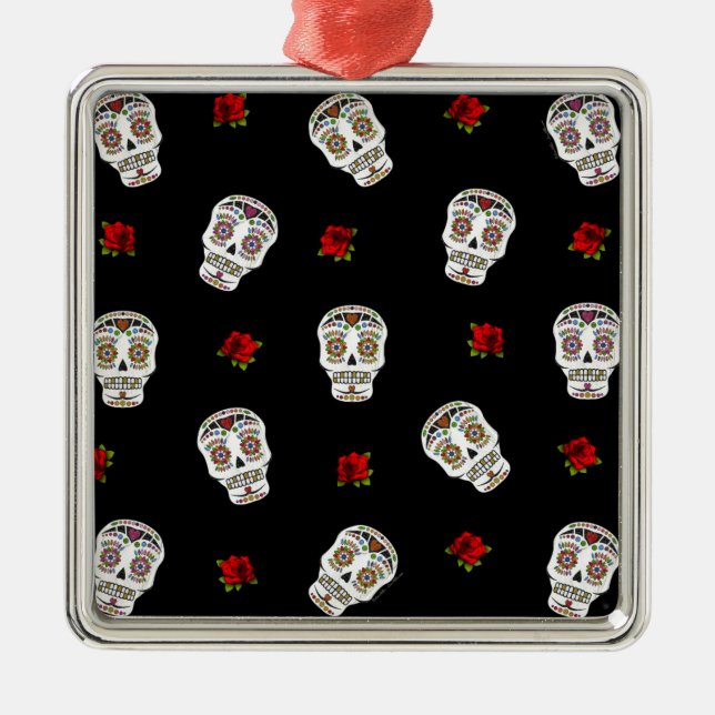 Adorno Metálico RAB Rockabilly Sugar Skulls Rosas en negro (Frente)