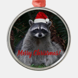 Adorno Metálico Raccoon navidad en Santa Hat Photo