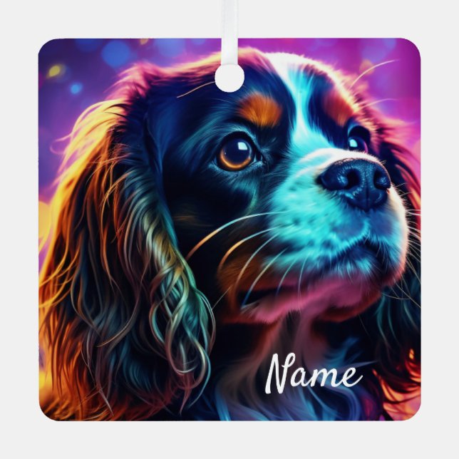 Adorno Metálico Rainbow Tri Cavalier King Charles Spaniel Dog (Anverso)
