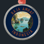Adorno Metálico Raja Ampat Indonesia Boat Retro Círculo Molesto<br><div class="desc">Raja Ampat en un estilo de arte vector. Raja Ampat,  o "Los Cuatro Reyes",  es un archipiélago de más de 1, 500 islas en la provincia indonesia de Papúa Occidental.</div>