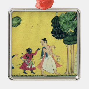 Adorno Metálico Rama y Lakshmana acompañados por Visvamitra