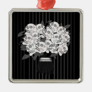 Adorno Metálico Ramo de Rosas de Cráneos Negro y Blanco