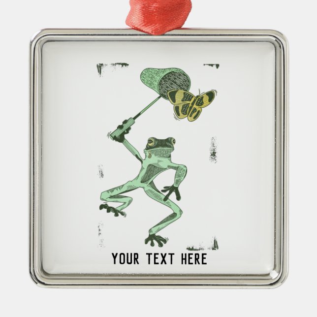 Adorno Metálico Rana divertida persiguiendo a una mariposa (Frente)