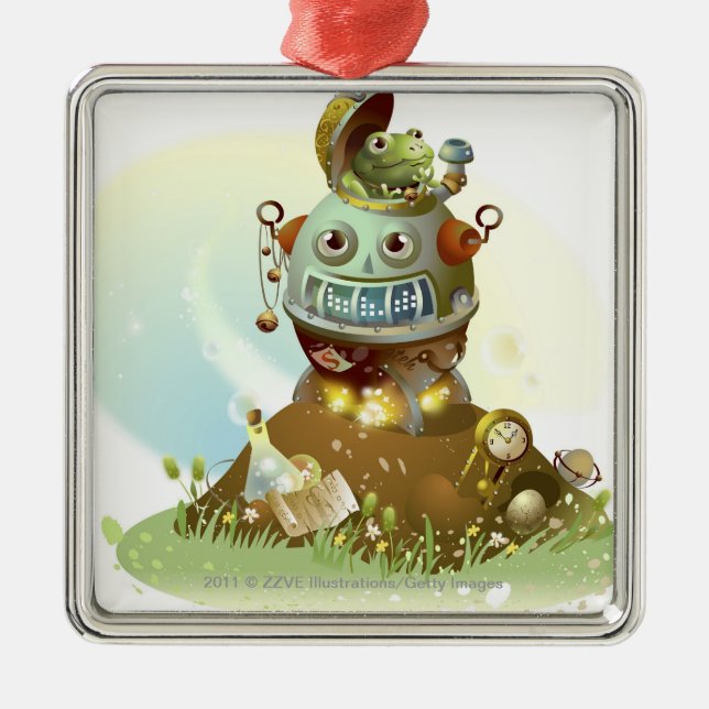 Adorno Metálico Rana que sale de un UFO (Frente)