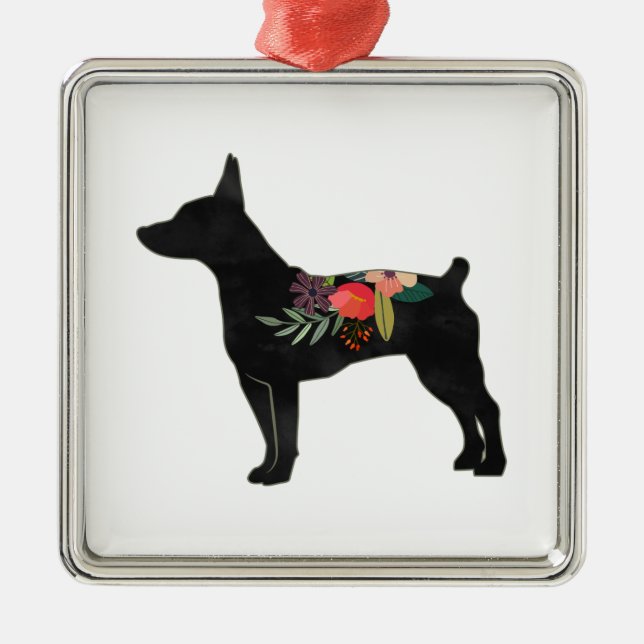 Adorno Metálico Rat Terrier CC Dog Boho Floral Silhouette (Frente)