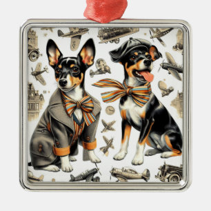Adorno Metálico Rat Terrier Viejo Sin Marea