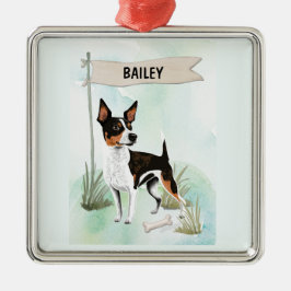 Adorno Metálico Rat Terrier Watercolor Personalized Dog