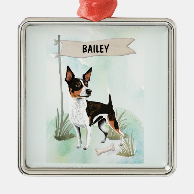 Adorno Metálico Rat Terrier Watercolor Personalized Dog (Frente)