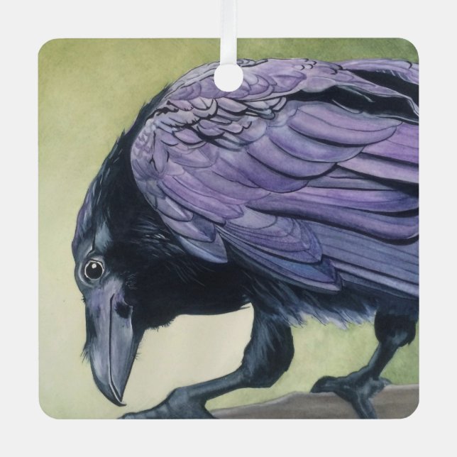 Adorno Metálico Raven Crow Lovers acuarela original Imprimir (Anverso)