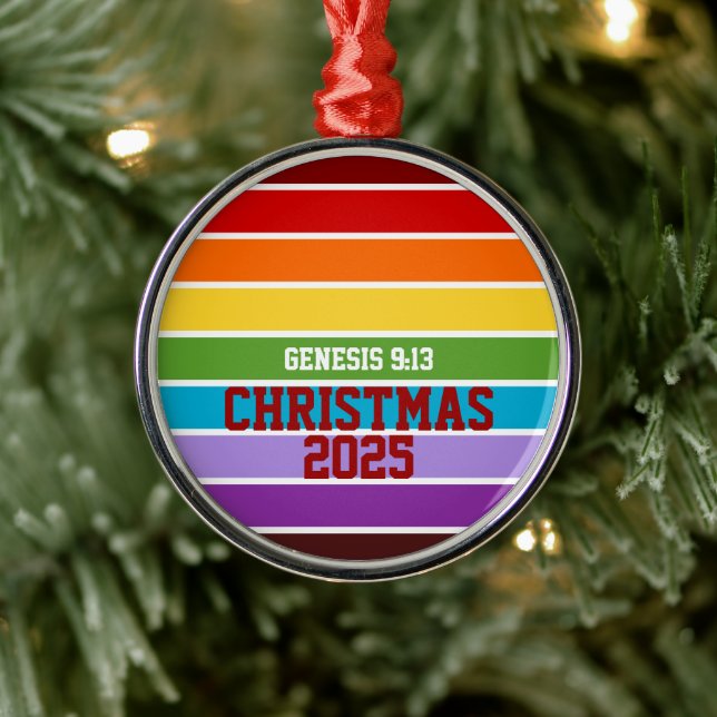 Adorno Metálico Rayas arcoiris, Génesis 9:13 (Árbol)