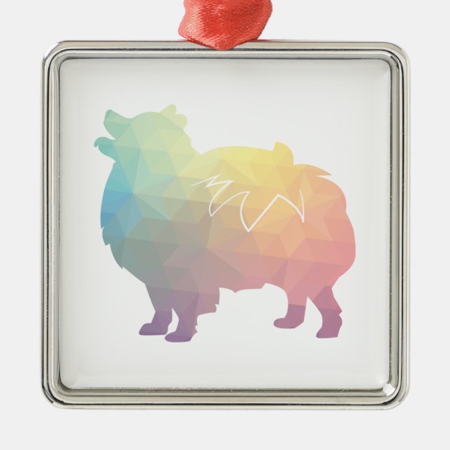 Adorno Metálico Raza de perro de Pomerania Geo Silhouette Pastel (Frente)