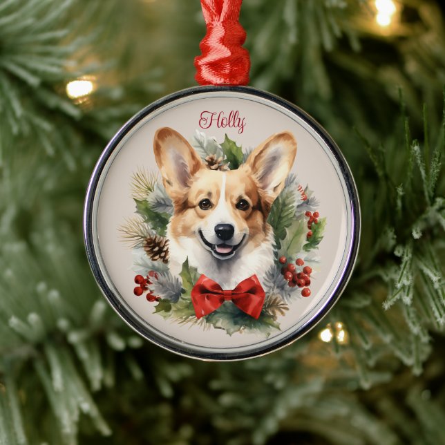 Adorno Metálico Raza de perro Mascota de los Navidades Corgi (Árbol)