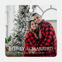 Recién Casados Modernos Foto Cuadro de Plaid Rojo