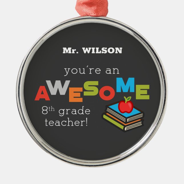 Adorno Metálico Reconocimiento docente de octavo grado, asombroso (Frente)