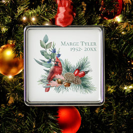 Adorno Metálico Recuento de rama de pino del cardenal acuarela