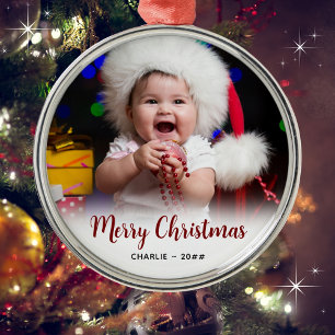 Adorno Metálico Recuerdo de Navidad con foto y texto del bebé