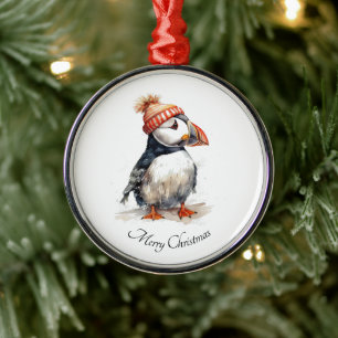 Adorno Metálico Recuerdo de Navidad de Frailecillo con Acuarela  