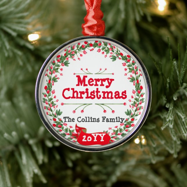 Adorno Metálico Red Berries Feliz Navidad Wreath (Árbol)