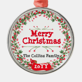 Adorno Metálico Red Berries Feliz Navidad Wreath